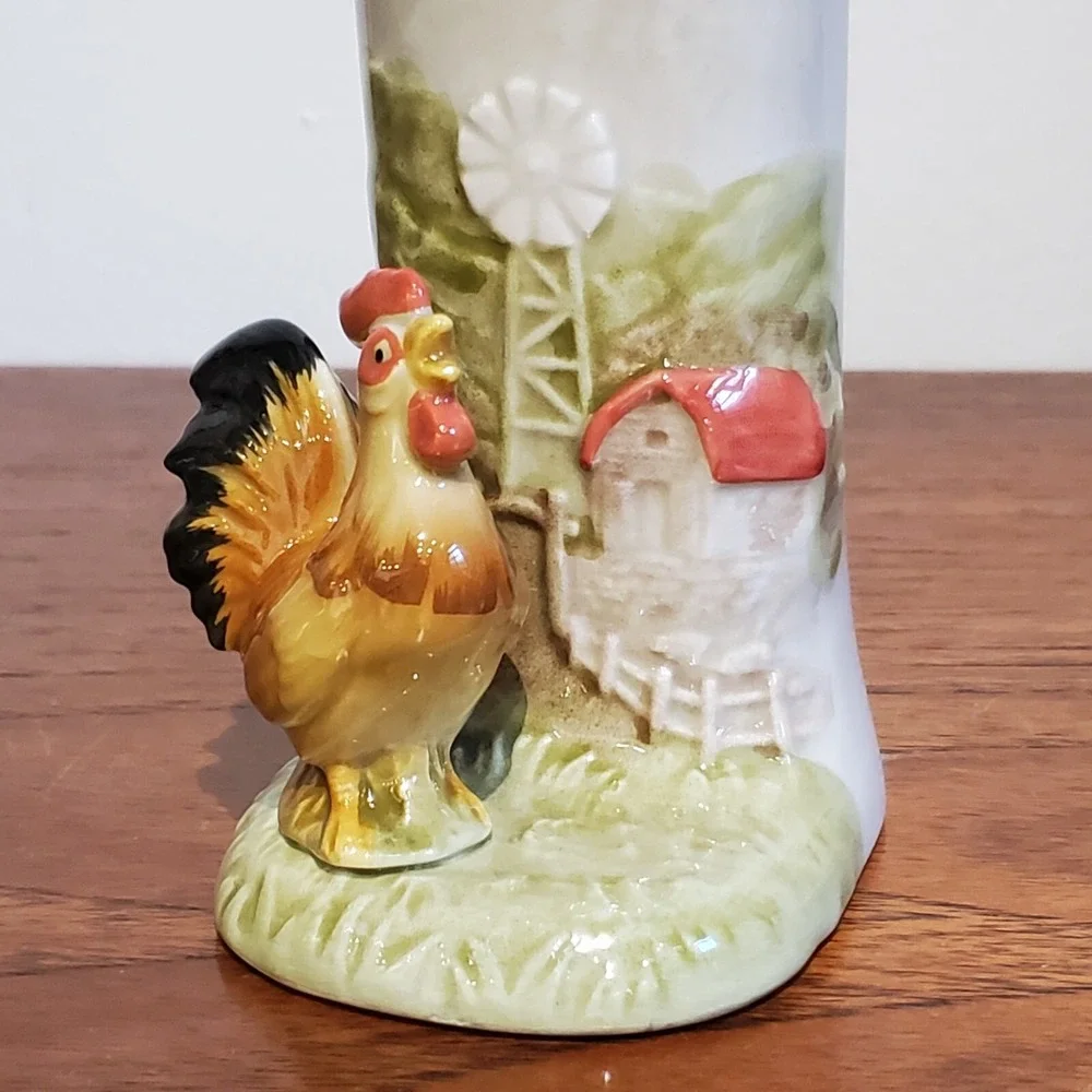 Vintage Otagiri Rooster Chicken Bud Vase Embossed‎ Farm Scene Otagiri Japan